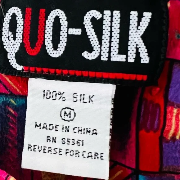 Vintage QUO-SILK Contrast abstract boho Top t-Shirt 100%silk - Picture 6 of 8
